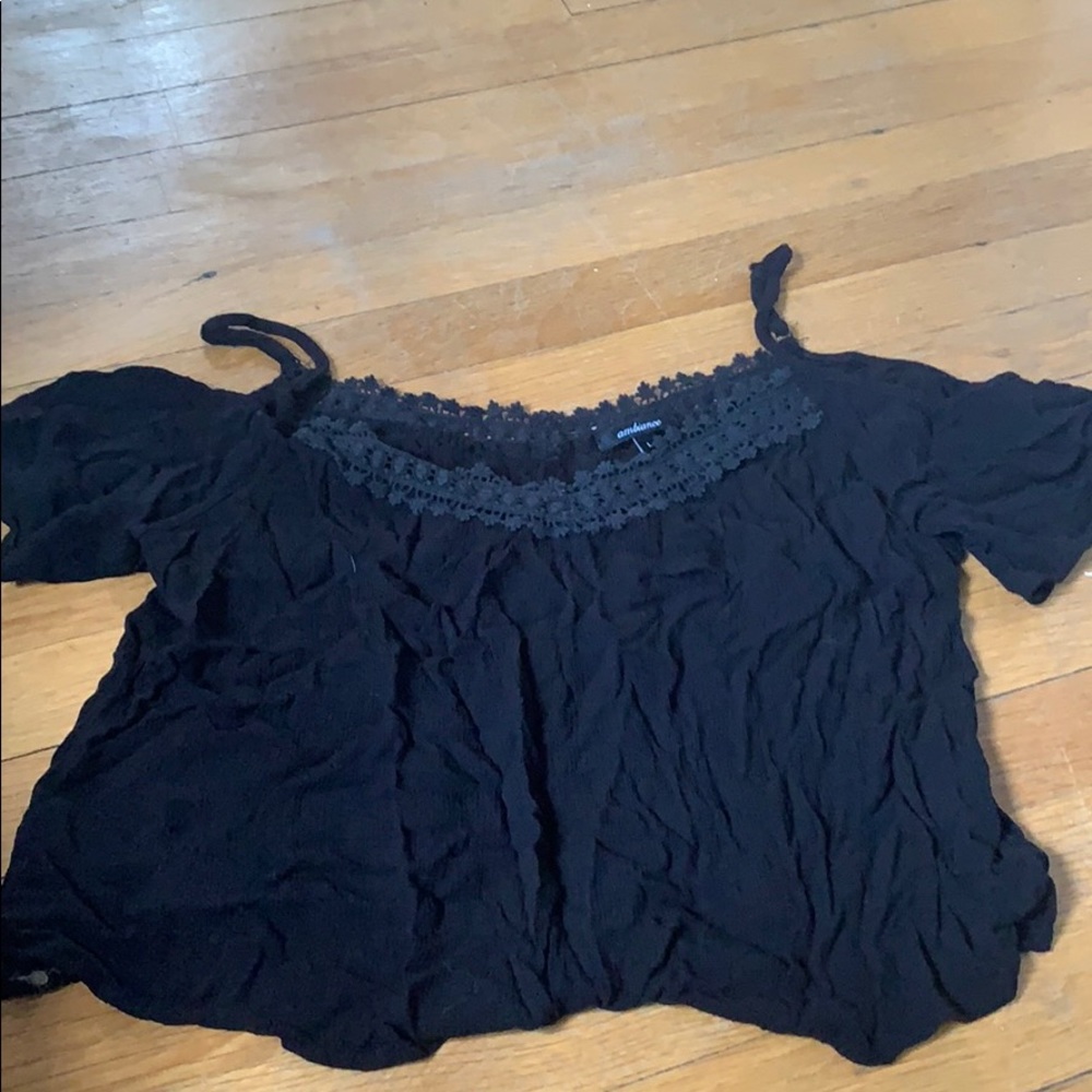 Black off the shoulder crop top.